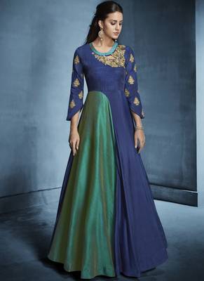 Navy-blue embroidered silk salwar with dupatta 2