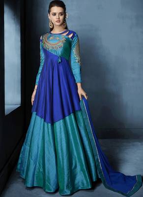 Turquoise Embroidered Silk Salwar With Dupatta 1