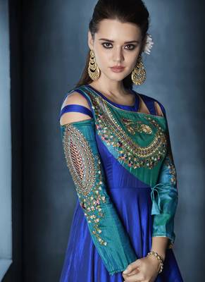Turquoise Embroidered Silk Salwar With Dupatta 3