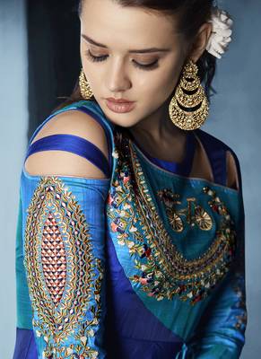 Turquoise Embroidered Silk Salwar With Dupatta 4