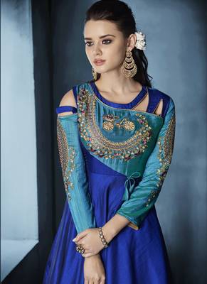 Turquoise Embroidered Silk Salwar With Dupatta 5