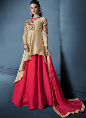Cream embroidered silk salwar with dupatta 1