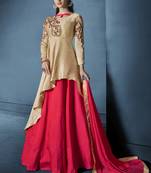 Cream embroidered silk salwar with dupatta