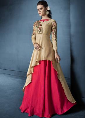 Cream embroidered silk salwar with dupatta 2
