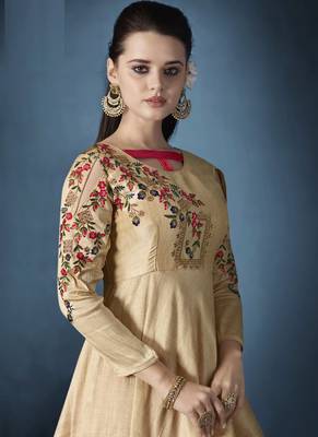 Cream embroidered silk salwar with dupatta 3