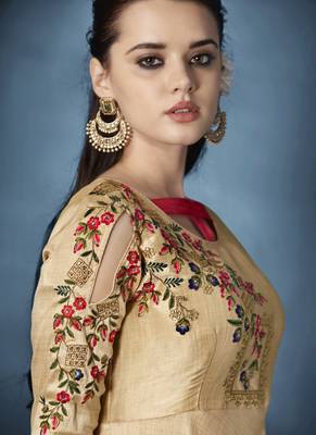 Cream embroidered silk salwar with dupatta 4