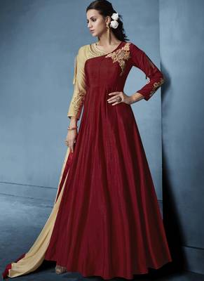 Maroon Embroidered Silk Salwar With Dupatta 1