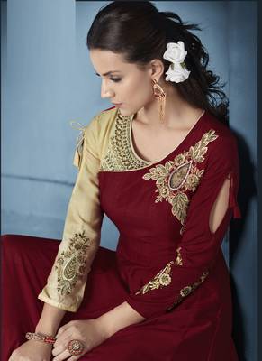 Maroon Embroidered Silk Salwar With Dupatta 2