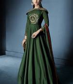 Green embroidered silk Anarkali Suit