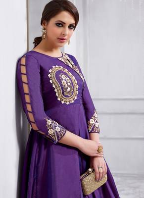 Purple Embroidered Silk Salwar With Dupatta 2