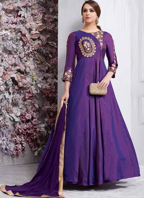 Purple Embroidered Silk Salwar With Dupatta 1