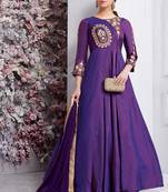Purple Embroidered Silk Salwar With Dupatta