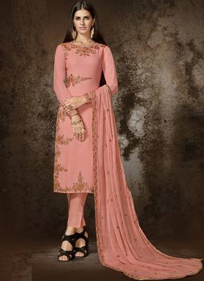 Pink embroidered georgette salwar with dupatta 1