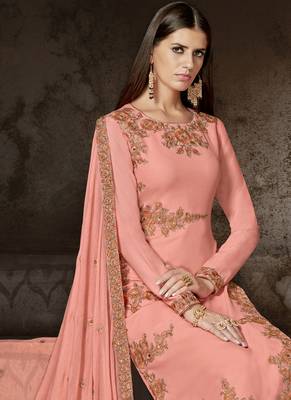 Pink embroidered georgette salwar with dupatta 2