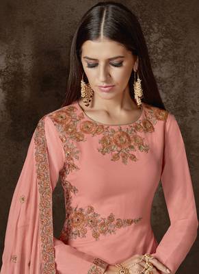 Pink embroidered georgette salwar with dupatta 4