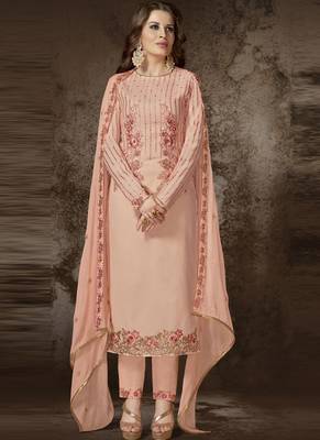 Peach embroidered georgette salwar with dupatta 1