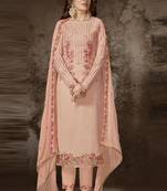 Peach embroidered georgette salwar with dupatta