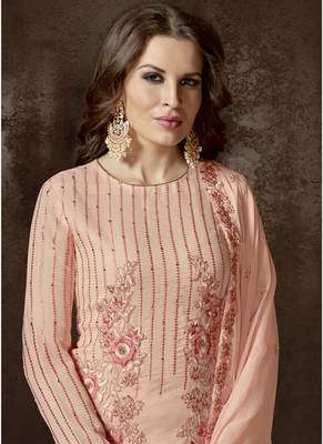 Peach embroidered georgette salwar with dupatta 2