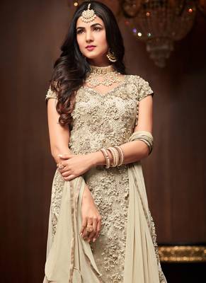Cream  embroidered net kameez with palazzo 1