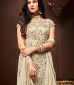 Cream  embroidered net kameez with palazzo