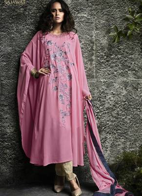 Pink Embroidered Georgette Salwar With Dupatta 1