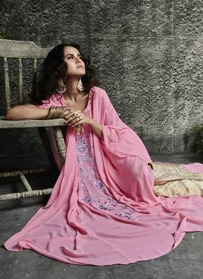 Pink Embroidered Georgette Salwar With Dupatta 2