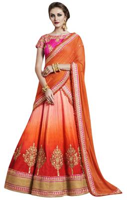 Orange Embroidered Handloom Silk Lehenga With Dupatta 1