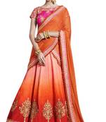 Orange Embroidered Handloom Silk Lehenga With Dupatta