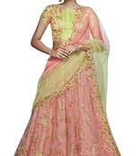 Peach Embroidered Net Lehenga With Dupatta