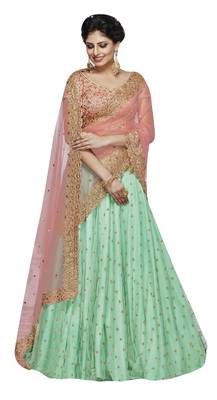 Sea -Green Embroidered Net Lehenga With Dupatta 1