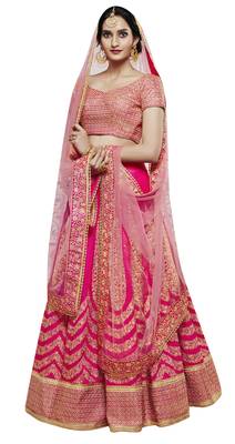 Pink Embroidered Handloom Silk Lehenga With Dupatta 1