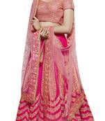 Pink Embroidered Handloom Silk Lehenga With Dupatta