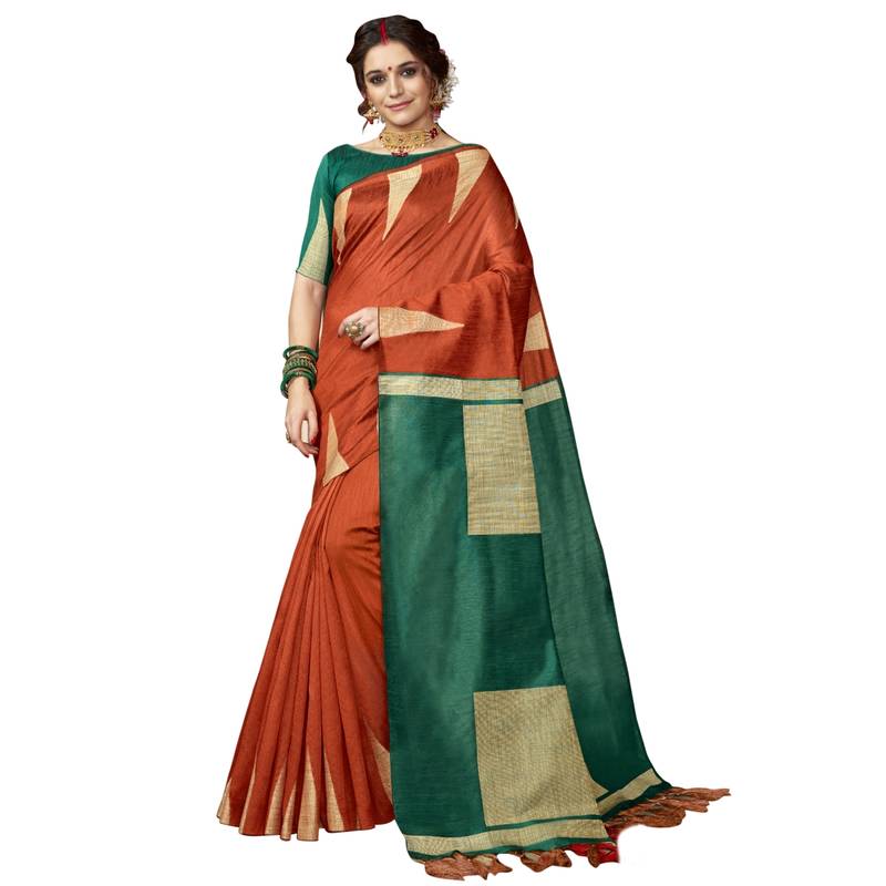 Orange Woven Art_Silk Saree With Blouse