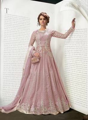 Pink Embroidered Net Salwar With Dupatta 1