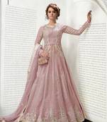 Pink Embroidered Net Salwar With Dupatta