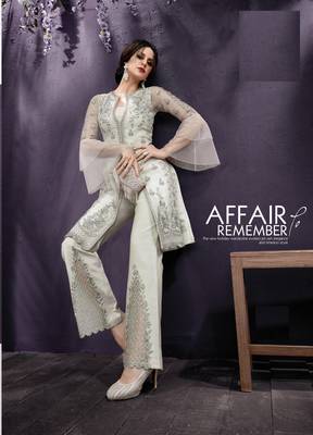 Grey Embroidered Net Salwar Suit 1