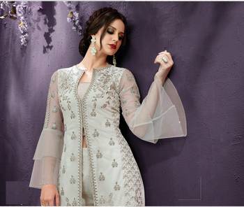 Grey Embroidered Net Salwar Suit 2