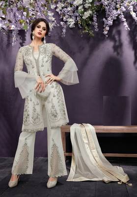Grey Embroidered Net Salwar Suit 4