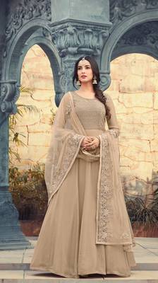 Beige Embroidered Georgette Salwar With Dupatta 1