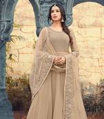Beige Embroidered Georgette Salwar With Dupatta