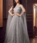 Grey embroidered net salwar with dupatta