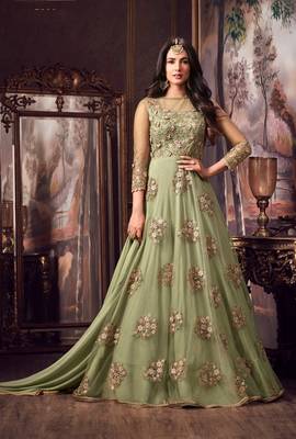 Green Embroidered Net Salwar With Dupatta 1