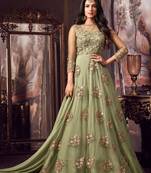 Green Embroidered Net Salwar With Dupatta