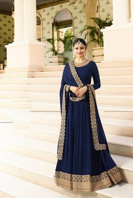 Dark-Blue Embroidered Georgette Salwar With Dupatta 1