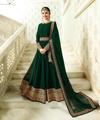 Green Embroidered Georgette Salwar With Dupatta 1