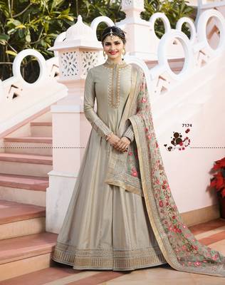 Grey Embroidered Silk Salwar With Dupatta 1