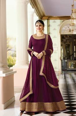 Purple Embroidered Georgette Salwar With Dupatta 1