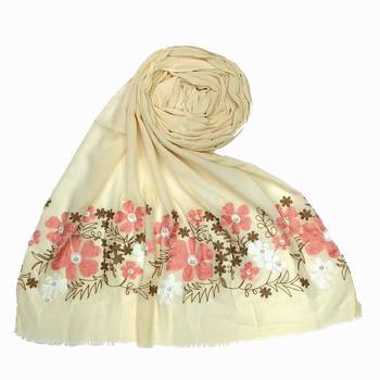 White Designer Flower Cotton Islamic Hijab Headscarf 1