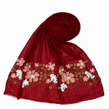 Maroon Designer Flower Cotton Islamic Hijab Headscarf 1