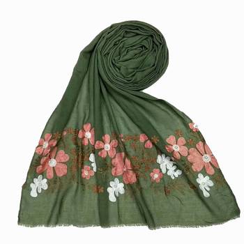 Green Designer Flower Cotton Islamic Hijab Headscarf 1